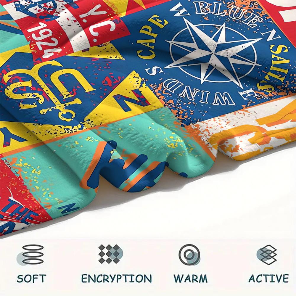 1Pc Nautical Print Flannel Blanket, High quality Comfortable for All Seasons, Home Decor, Warmth and Comfort, Perfect for Christmas Gifts