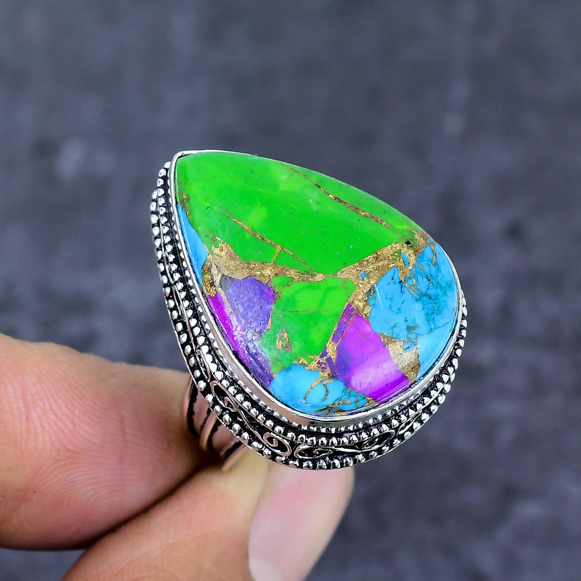 Натуральный Сахарная Вата Драгоценный Камень 925 Пробы Серебро Ювелирное Изделие Кольцо Размер 10 ET-4803