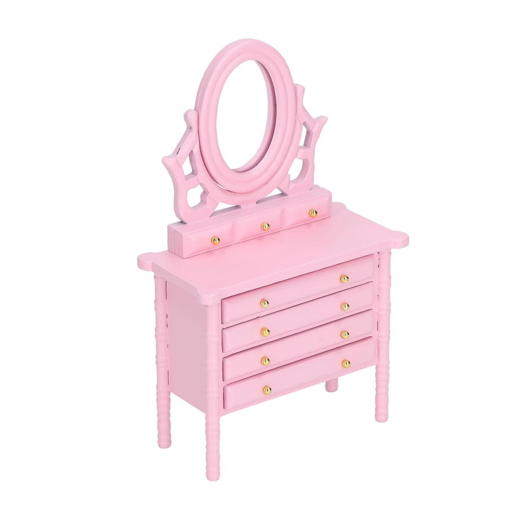 1:12 Scale Dollhouse Toilet Table High Simulation Wooden Miniature Dressing Table with Mirror