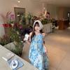 French Gentle Wind Blue Butterfly Neck Dress Women's Spring and Summer Seaside Holiday Princess Long Dress Tide