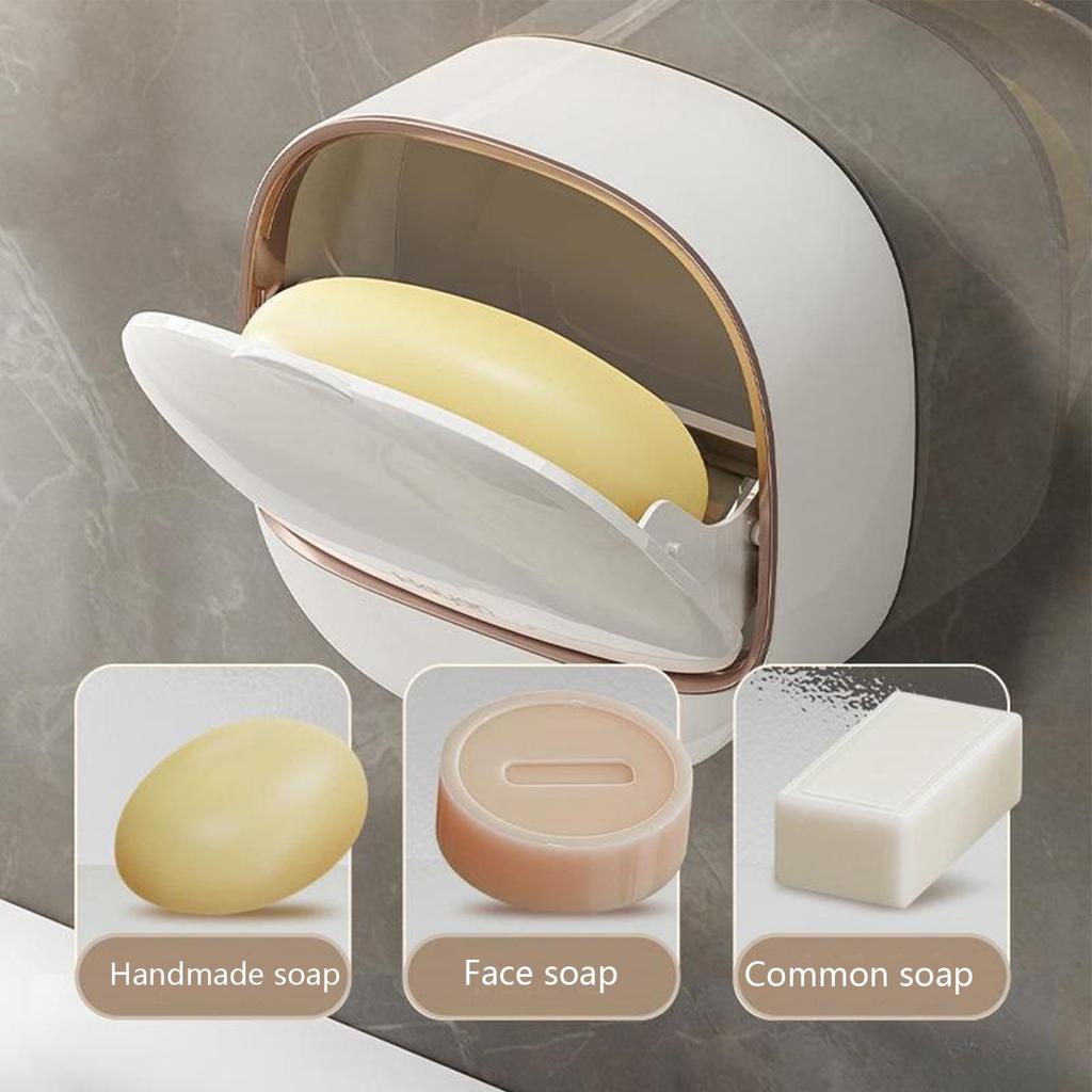 Soap Box Waterproof Adhesive Soap Rack with Drain Tray - Bar Soap Holder for Kitchen Sink, Home Bathroom, Laundry, Shower