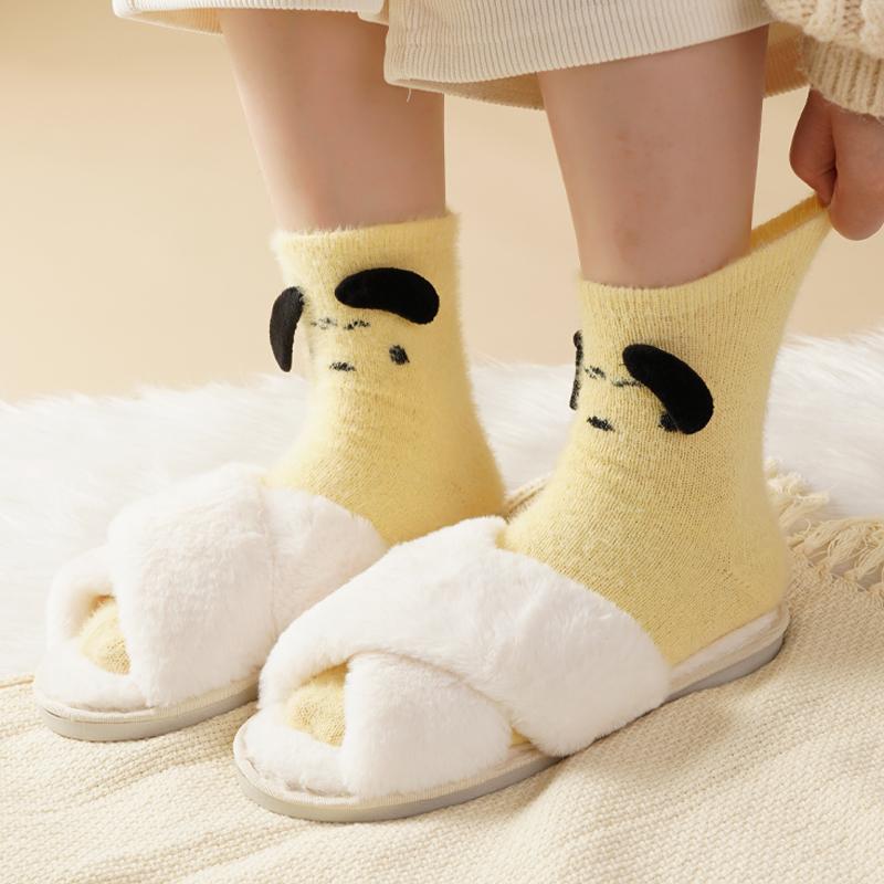 

Симпатичні солодкі жіночі шкарпетки з норкового флісу, захист від холоду, зима, тепла плюшева підлога, мультяшне цуценя, потовщені шкарпетки для сну. One size жовтий