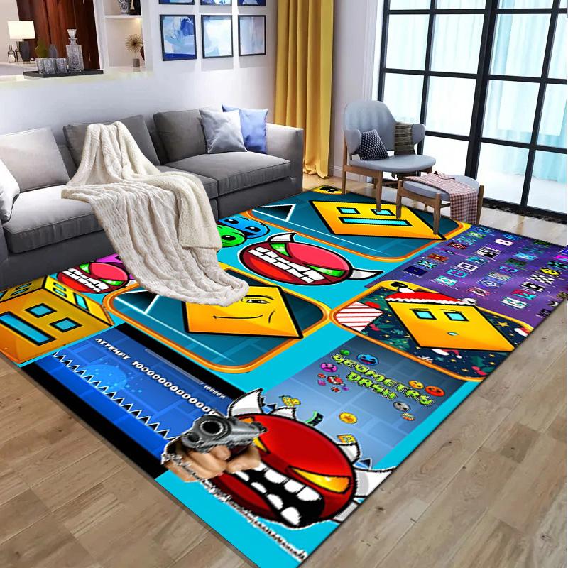 Geometry Dash Pattern Rug, Indoor/Outdoor Mat, for Picnic, Gameroom, Bedroom, Office, Living Room, Home Decor Carpet, Birthday Gift