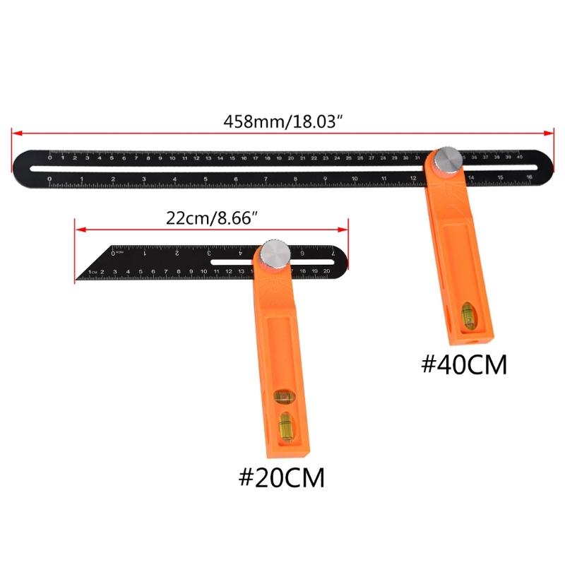 Quadratisches Messwerkzeug Schiebendes T-Winkelmesser Wasserwaage Lineal mit Libelle Winkelmesser