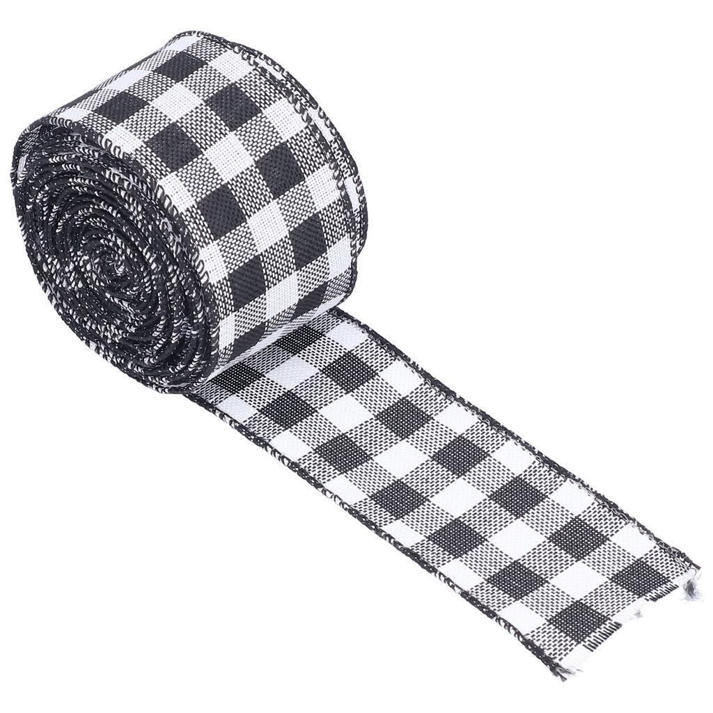 5m Christmas Wired   Ribbon Decorative Plaid Ribbon for Home   Gift Wrapping Crafts(Black Red )