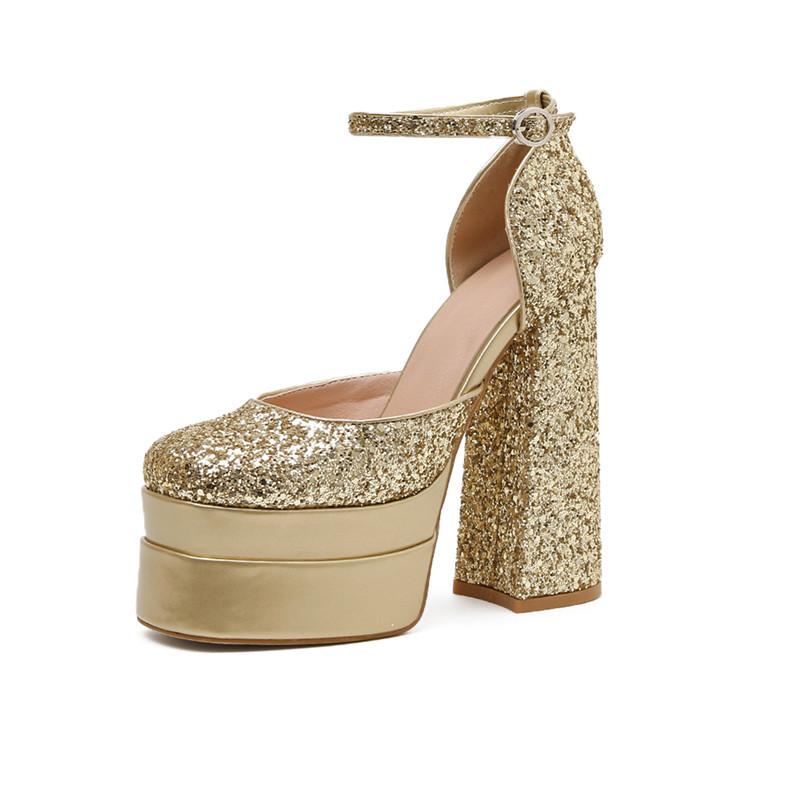 Mode Sommer Party Chunky Schuhe Runway Stil Mode Pailletten Platfomr Wedges Frauen Pumps 14CM Ultra High Heels Sexy Gladiator Sandalen