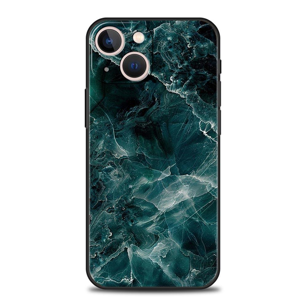 Phone Case For iPhone 16 15 14 13 12 11 Pro Max XS X XR SE 7 8 Plus Soft Silicone Black Cover Funda Fashion Marble Pattern