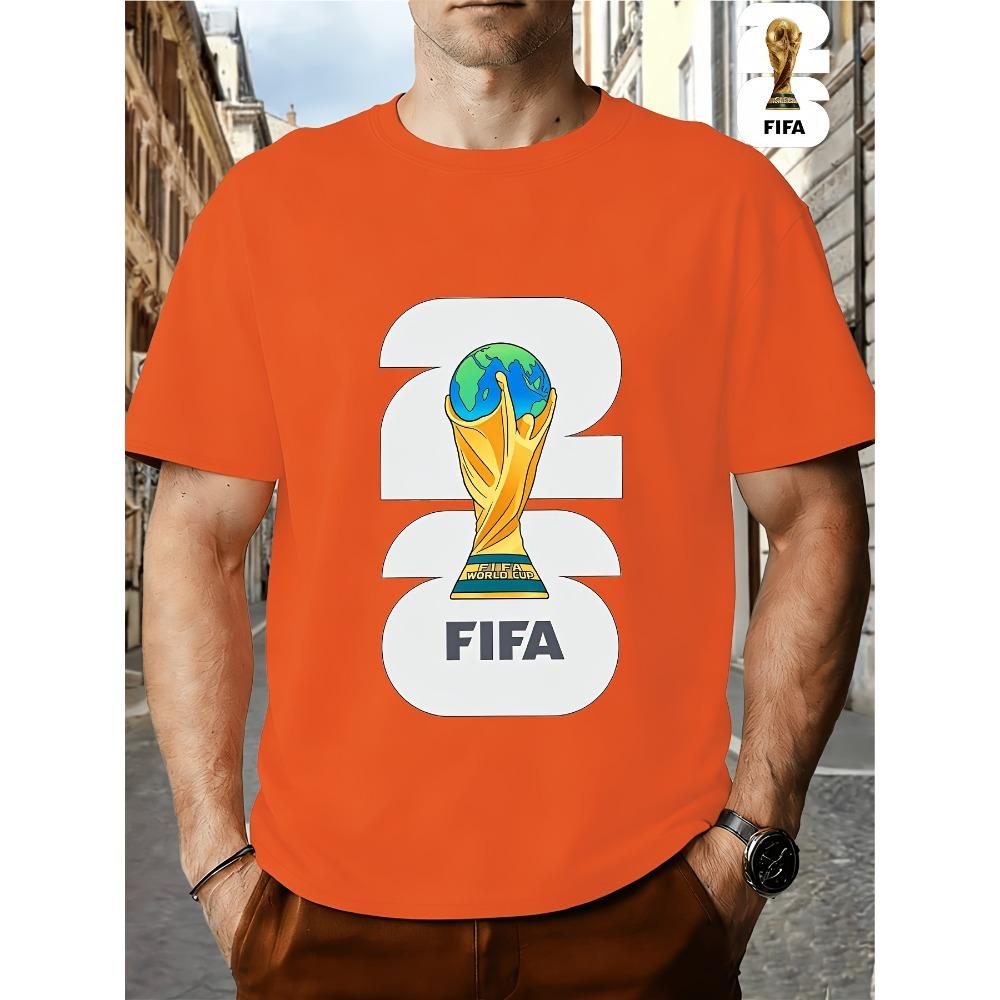 FIFA World Cup Football. Men's Print Short-Sleeve T-Shirt, Trendy Summer Top, Unisex Couple's Round Neck, Comfortable Fit, Essential for Parties