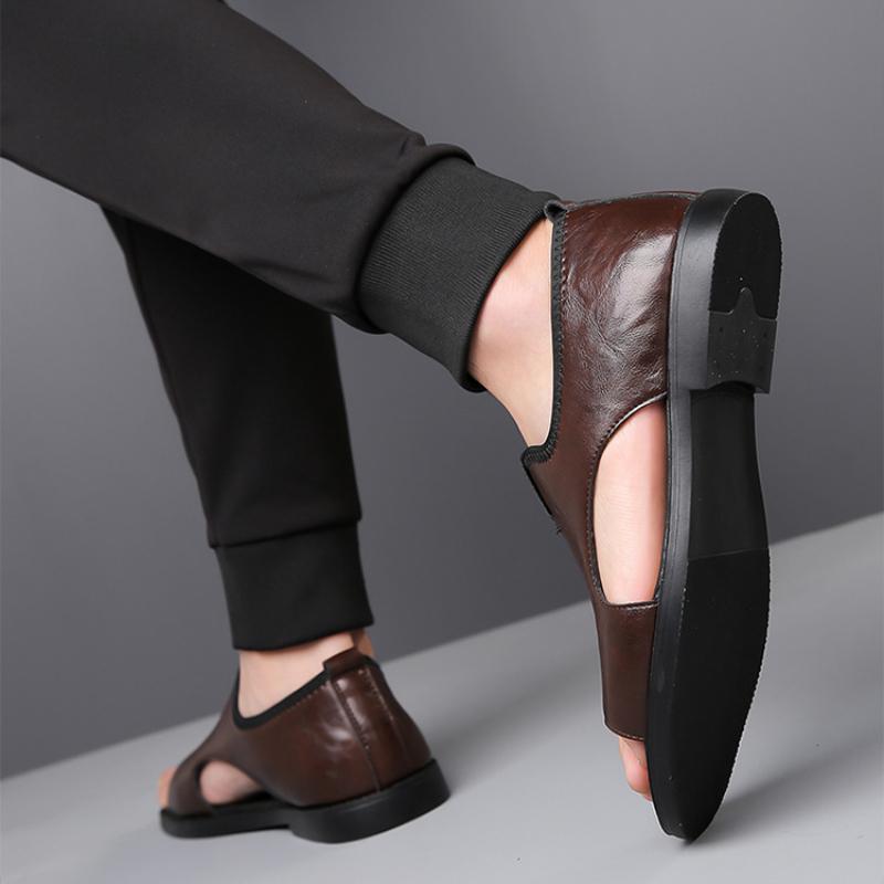 Luxury Men's Leather Sandals Black Flat Open Toe Sandals Outdoor Walk Beach Leisure Sandal Shoes for Men Sandalias De Hombre New