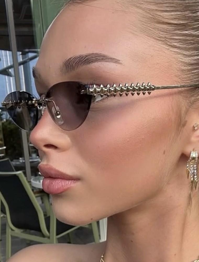 Occhiali da Sole Cat Eye alla Moda Trendy Retrò Donna Lusso Designer Stile Vintage Chic Senza Montatura Metallo Piccoli Triangolari Occhiali