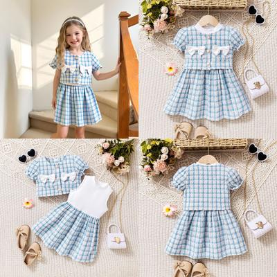 Zoete Meisjes sets Lente/Zomer Kinder Strik Pofmouw Jas + Mouwloze Jurk