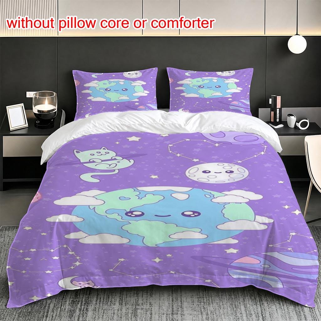 Christmas Duvet Cover Set Cute Planet Space Dream 100% Polyester Fiber Duvet Cover Ultra Soft Brushed Bedding for Bedroom Hotel Dormitory