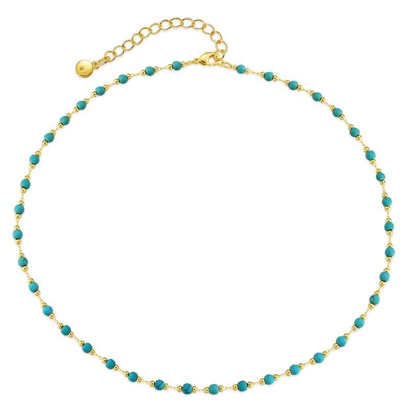 Collana da Donna con Perline Turchesi Placcata Oro Moda Versatile Gioiello