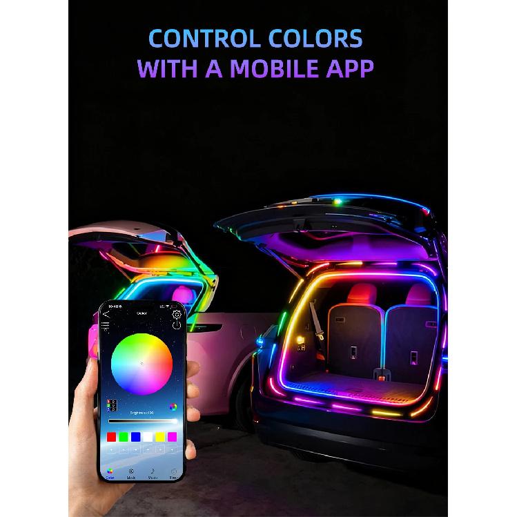 4M Car Trunk LED Strip Light RGB Rainbow Dynamic Chasing Light Universal Auto Trunk Decoration Exterior Interior LED Light 12V