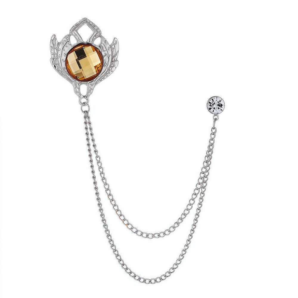 Luxury Rhinestone Tassel Chain Brooch for Men Vintage Corsage Shirt Coat Lapel Pins Elegant Wedding Party Badge Jewelry