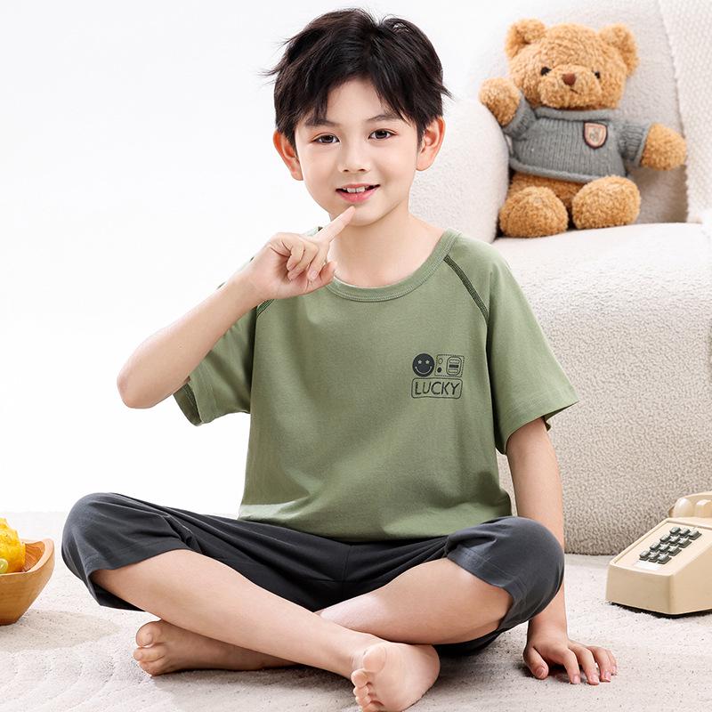 Boys' Cotton Pajama Set - Short Sleeve & Breathable Summer Homewear