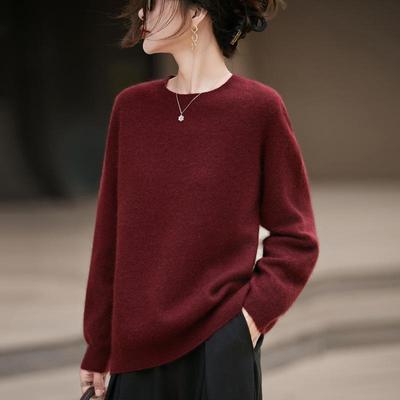 Elegant Gold & Silver Thread Brushed Cashmere Women's Sweater, Soft & Loose, Round Neck Silk Wool Knit