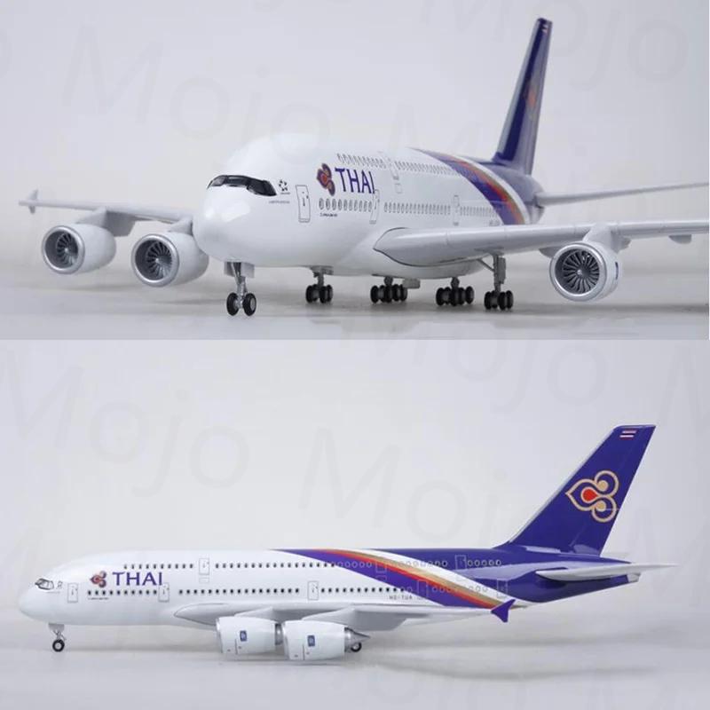 1/160 Scale Airbus 380 47cm A380 Thailand Thai Airways Diecast Model Airplane Resin Aircraft Model with light Display home decor