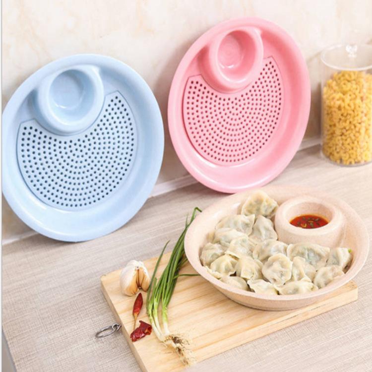 

Creative Wheat Straw Double layer Draining Dumpling Plate for Food