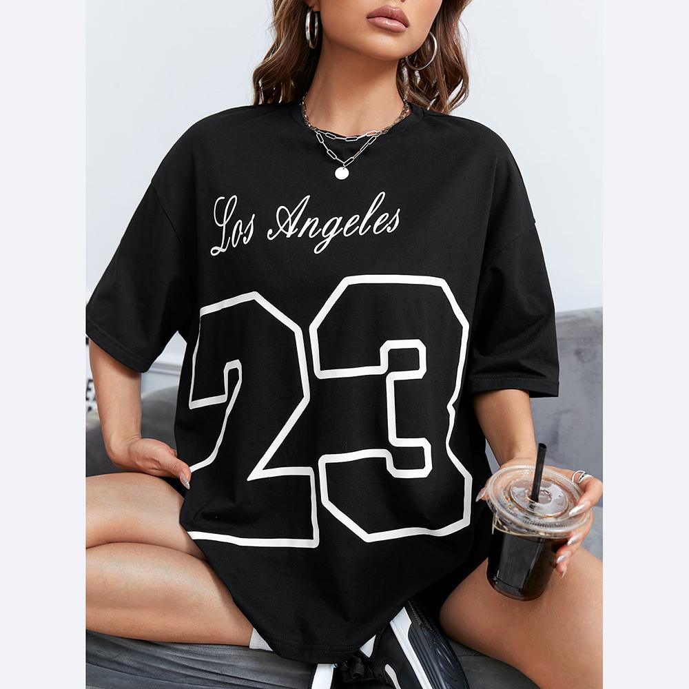Los Angeles 23 Cotton Print Tee Shirt Original Loose Comfortabletshirt Individual Casual Soft Tee Top Aesthetic Fashion T-Shirt