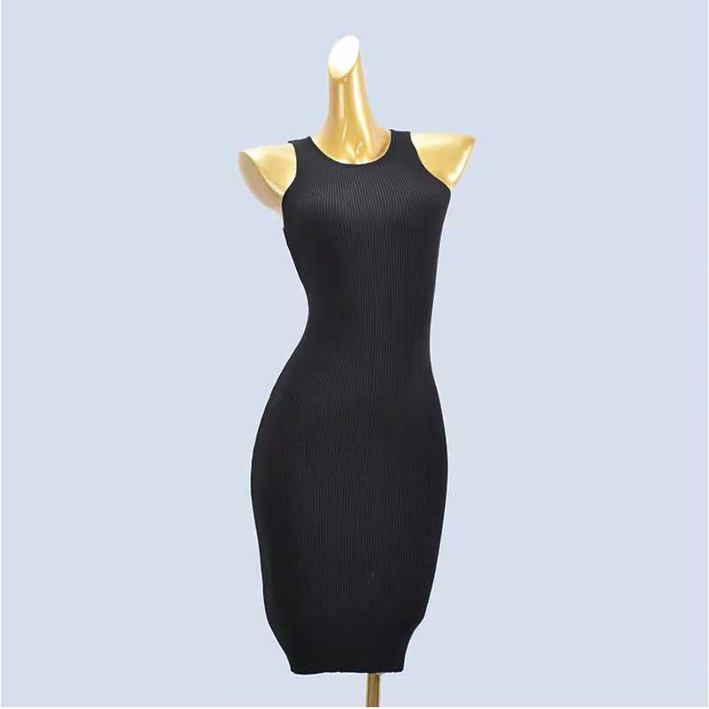 

Niche Small round Neck off-the-Shoulder off-Shoulder Sleeveless Vest Dress Slim fit Sheath Soft Comfortable Knitted Skirt Women clothes Black One size