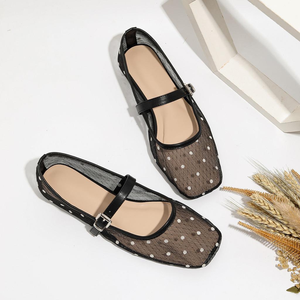 Zr Polka Dot Flat Shoes With Nonslip Rubber Sole For Summer Casual Wear