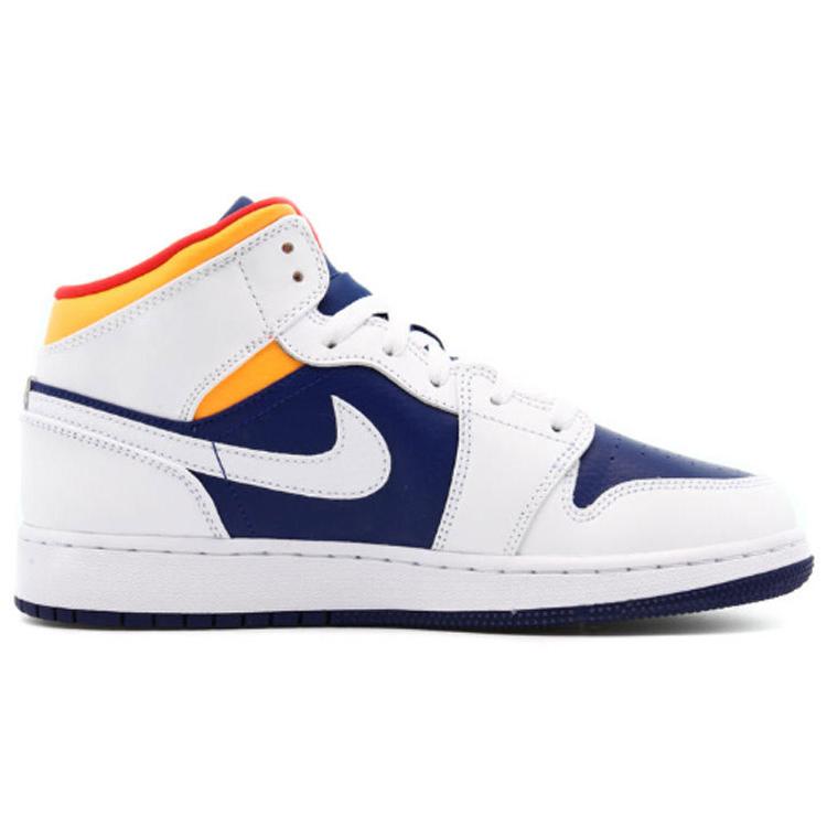 Jordan 1 Mid White Laser Orange Deep Royal Blue GS 554725-131