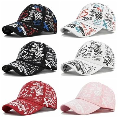 Korean Version Graffiti Personalized Baseball Cap Trendy Men and Women Casual Versatile Black Shadow Curved Brim Hat Sun Hat
