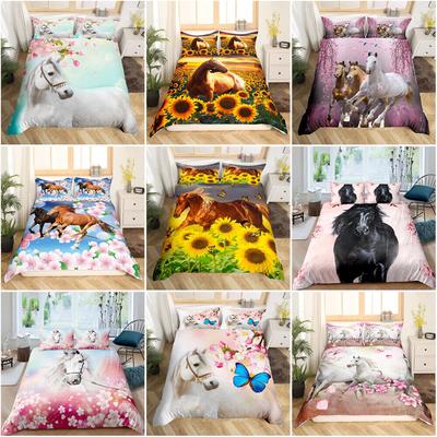 Horse Flower Doona Quilt Duvet Cover Pillowcase Single Double Queen King Bedding