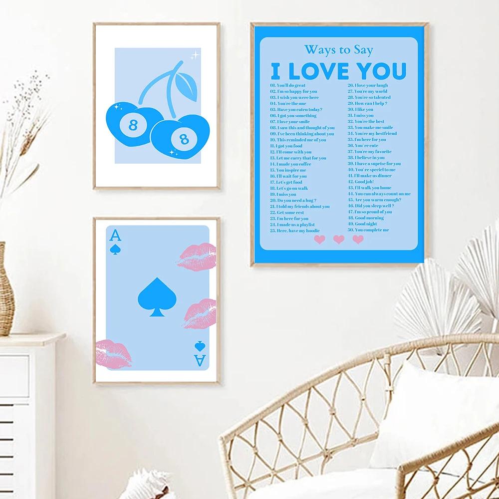 Retro Trendy Aesthetic Lucky You Blue Funny Wall Art Canvas Painting Nordic Posters Prints Wall Pictures For Living Room Decor