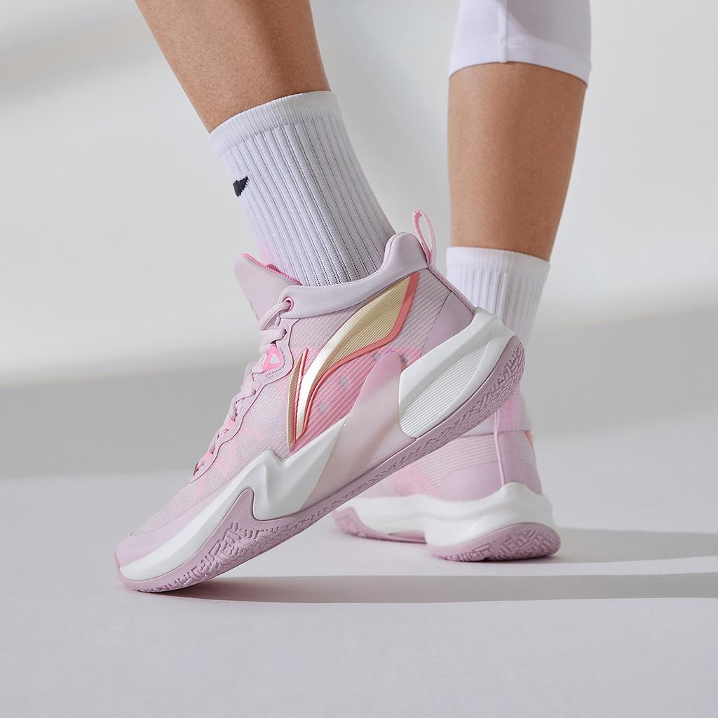 Li-Ning Легкие синтетические кожаные амортизирующие нескользящие прочные низкие баскетбольные кроссовки мужские розовые ABAS041-2