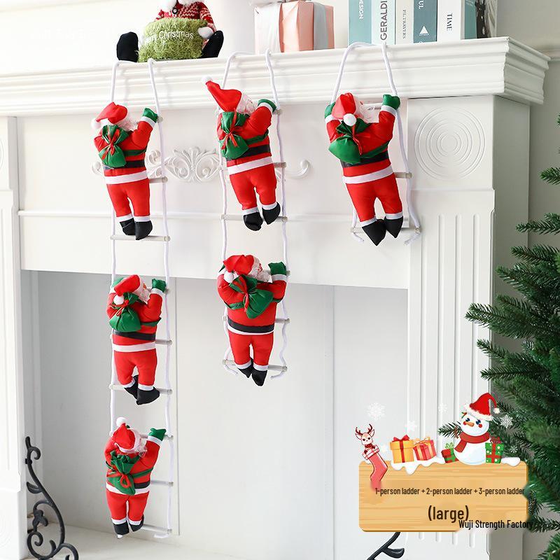 Santa Claus Climbing Rope Tree Ornaments - Christmas Wall Hanging Decorations