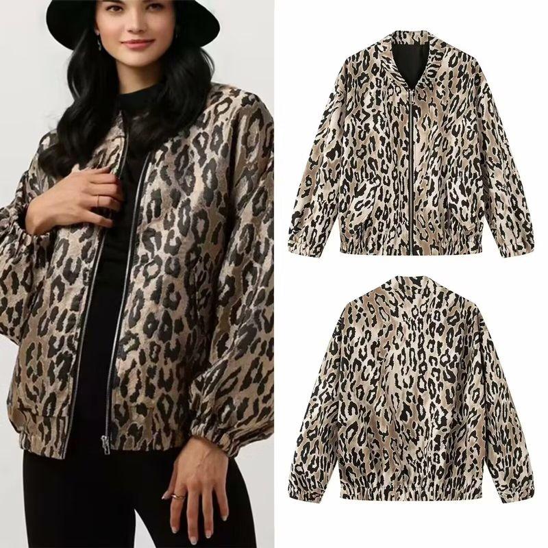 Autumn New Arrival Fashion Wind Foreign Trade Women's Clothing Fashion Simple Leopard Print Street Fashion Zipper Loose Jacket Coat