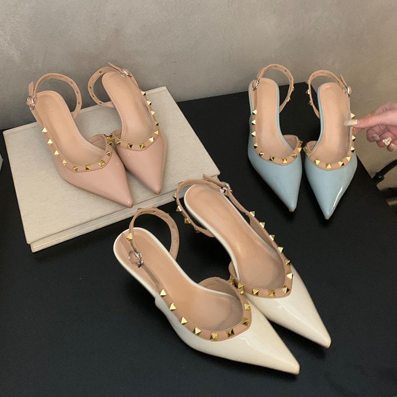 Fashion Shallow Fashion Rivet Elegant Women Low Heel Pumps Shoes Spring Summer Female Buckle Strap Footwear Thin Heels Shoes For Ladies