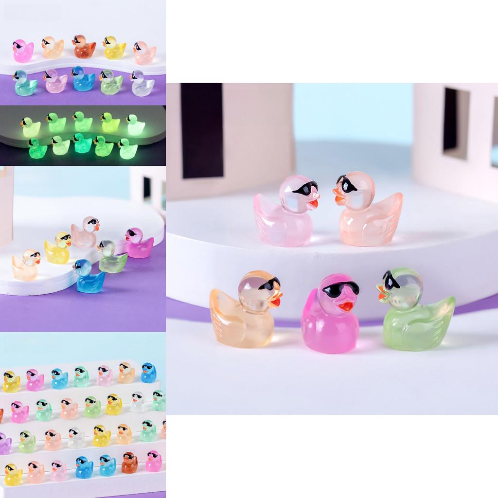 Adorable Resin Miniature Duck Figurine With Glow In The Dark Sunglasses For Garden Decor
