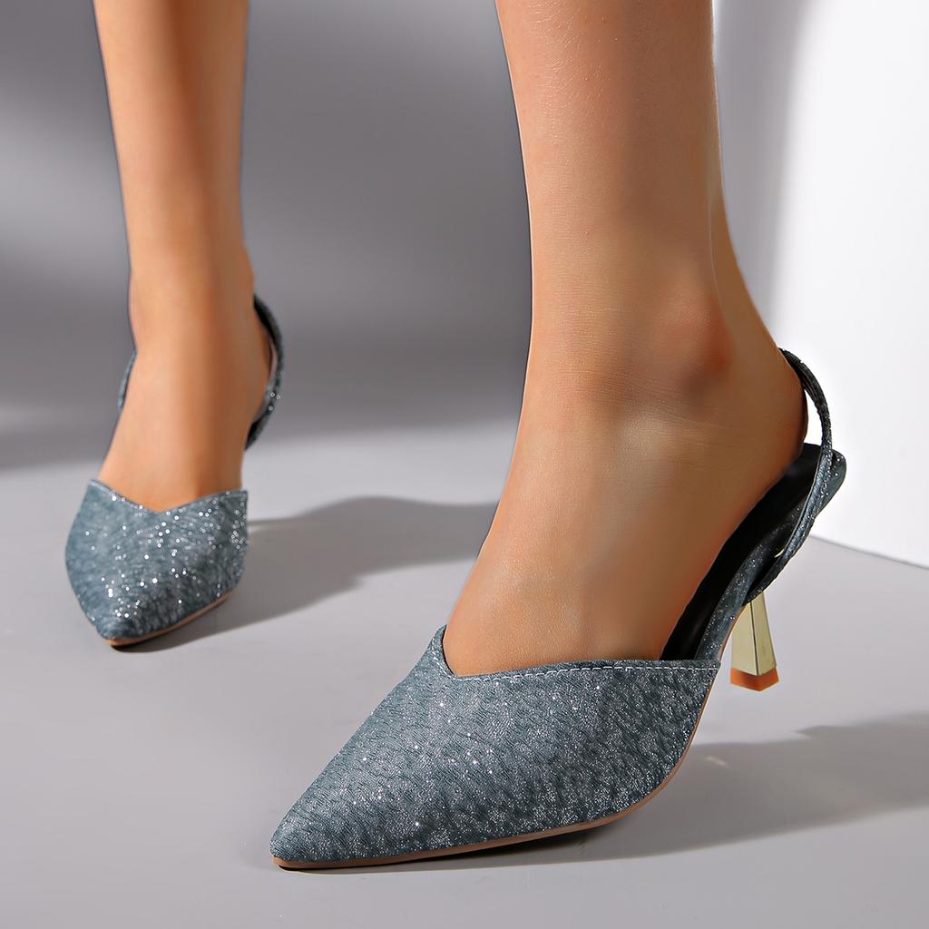 Fashion Womens Sandals Fashion Pointed Toe Brand Designer Slingback Shoes Shallow Slip-on Elegant Solid Color Party High Heels for Women