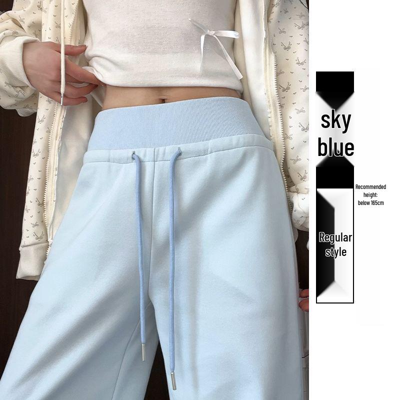 Women's Black High-Waist Wide-Leg Sweatpants - Loose, Comfortable, Floor-Length, Summer Casual