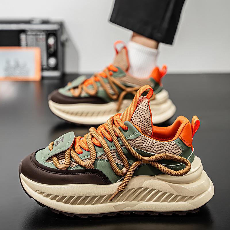 2025 men's shoes breathable mesh thick-soled niche design casual non-slip and wear-resistant advanced dad trendy shoes