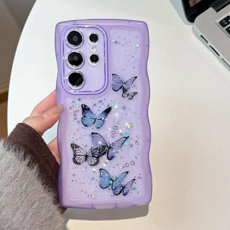 

Luxury Paillette Drip Glue Glitter Butterfly Case For Samsung S26 S25 S24 S23 S22 Plus Ultra FE A15 A06 A16 A36 A56 A26 A35 A25 Galaxy S24