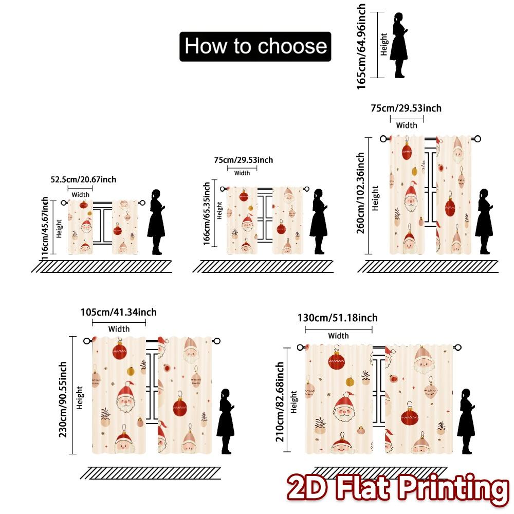 2pcs  Curtains Cute Santa Claus Christmas Ornaments (2) Modern Curtains Machine Washable Fabric Curtains Room Decor Ldeal for