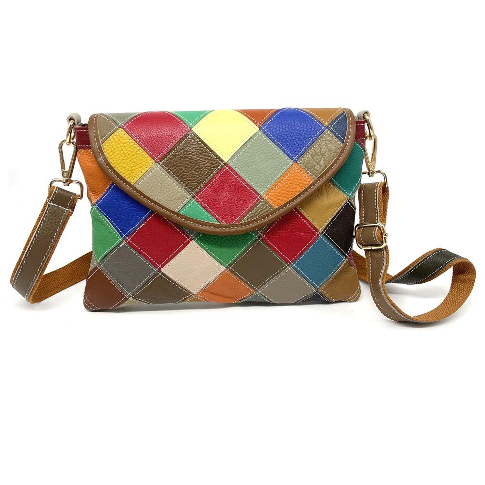 Wind Color Leather Rhombus Splicing Women S Bag Shoulder Messenger Bag Contrasting Casual Bag