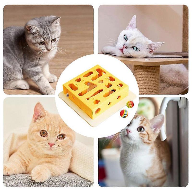 Interactive Cat Puzzle Toy Box - Fun Training Game for Indoor Cats, Scratch-Resistant Maze with Bell & Rainbow Balls for All Sizes