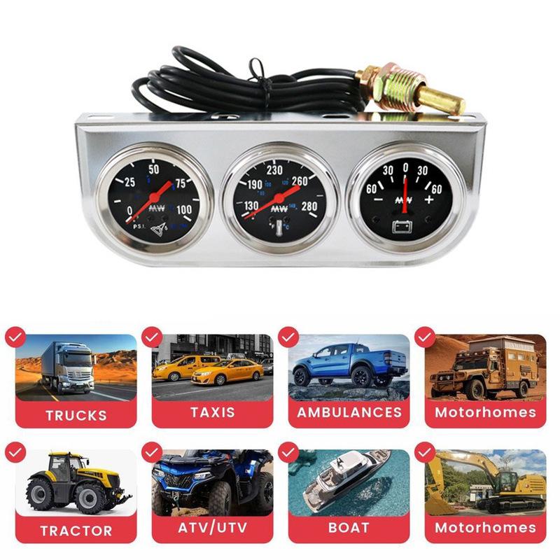 Triple Gauge Cluster For Saloon Cars Lorries Construction Machinery Motorcycles Three-in-one Instrument Cluster Accessories