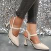 Women\'s Concise High Heel Sandals Plus Size Pu Leather Pointed Toe Office Sandals Summer Comfort Slingback Thin Heels Sandls