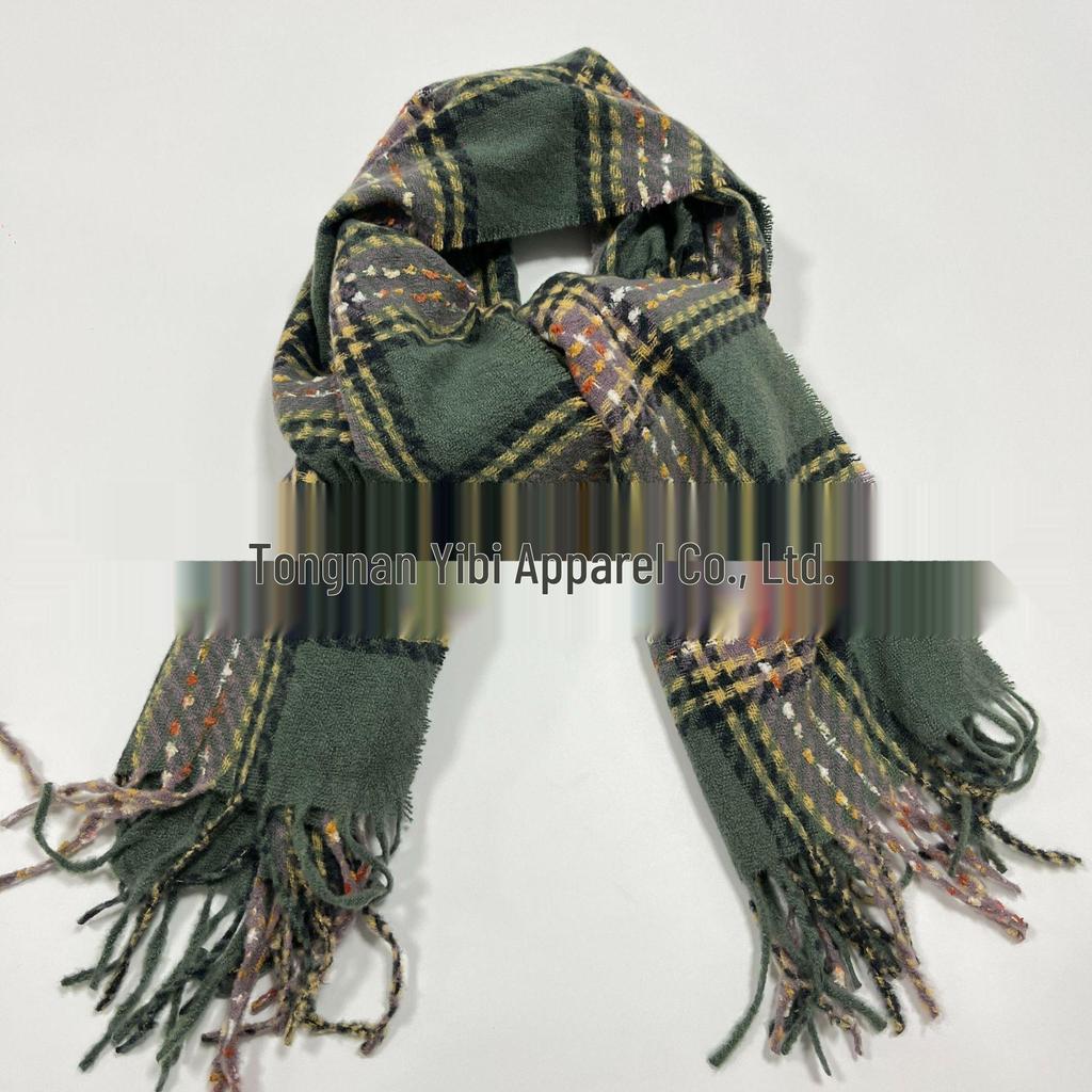 Korean Style Plaid Tassel Scarf – Winter Student Shawl & Warm Bib