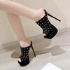 Fashion Liyke Runway Women Sexy 16CM Stiletto Slippers Metal Rivets Design Sandal Summer Platform High Heels Party Stripper Shoes Black