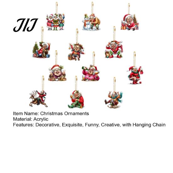 Humorous Bag Accessory for Gifts 12Pcs Funny Old Women Christmas Tree Ornaments, 2D Flat Acrylic Cartoon Grandma Cute Charms DIY Crafts Hanging