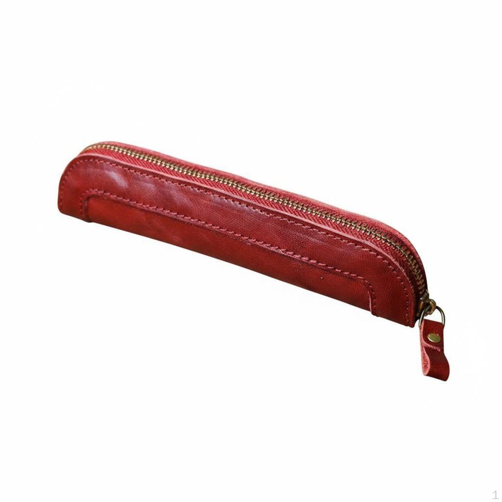Vintage Leather Pen Bag Minimalist Design Case Unisex Pencil Pouch for