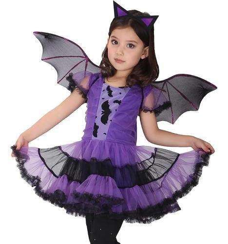 Bat Costume For Girls, Halloween Outfit With Bat Wings, Gi 3-4 years (110 cm)