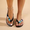 Fashion Bohemia Plastic Decoration Flip Flops Women New 2025 Summer Round Toe Low Heel Stitching Outdoor Slippers Fashion Beach Sandals